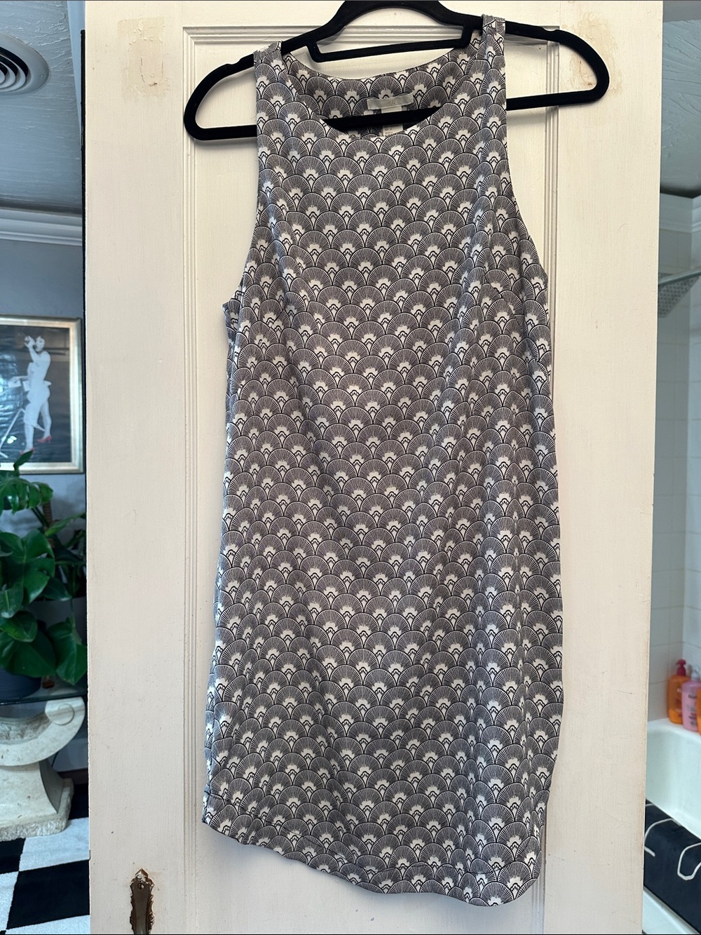 H&M Gray Scallop-Print Sleeveless Mini Dress